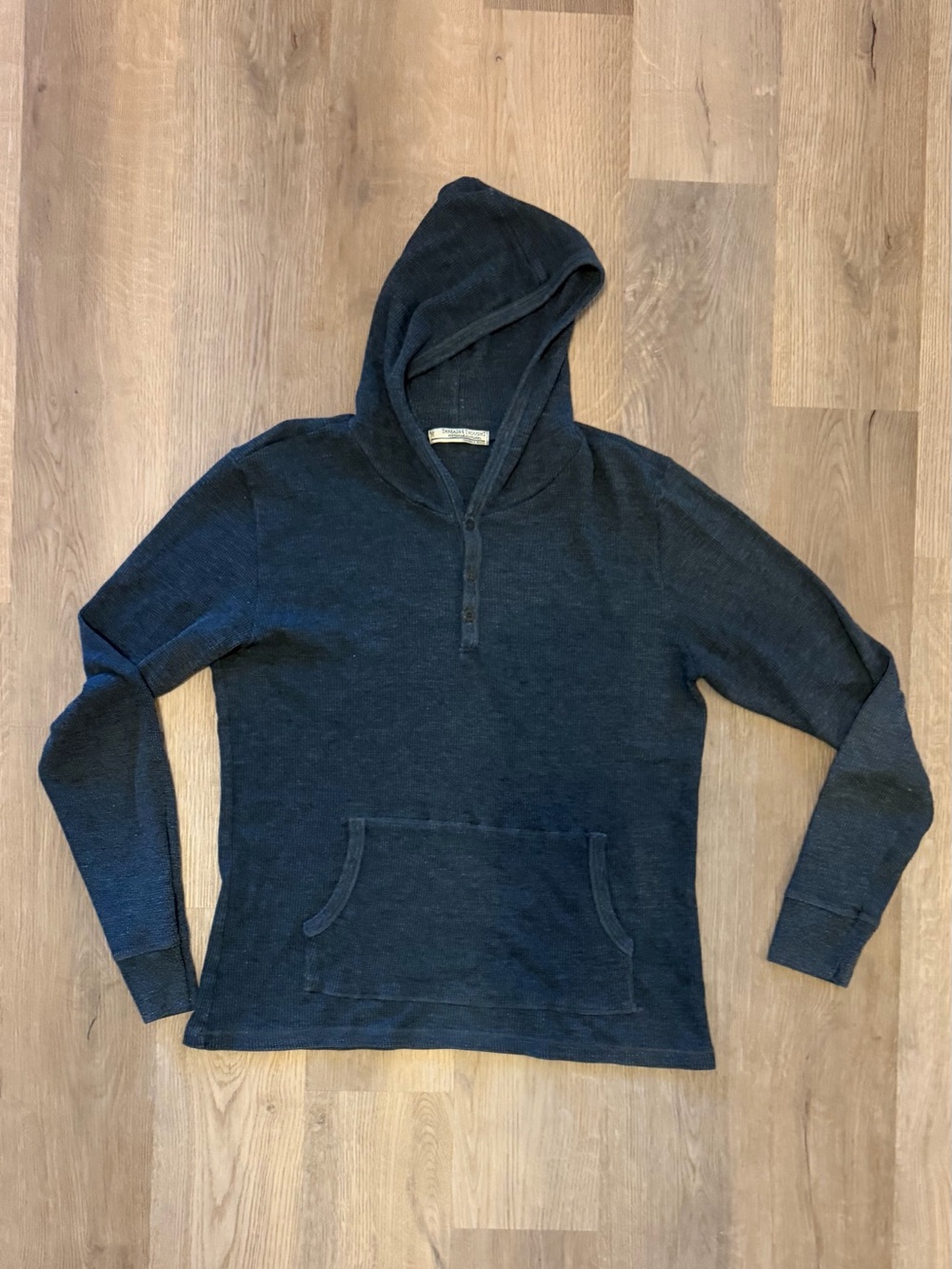 Threads 4 Thought Men’s M Black Thermal Henley Hoodie Organic Cotton